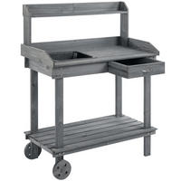 PFLANZTISCH mit Schublade, Gärtnertisch mit Waschbecken und Rollen, Tannenholz, Grau - Grau, Holz (92/45/119cm) - Outsunny