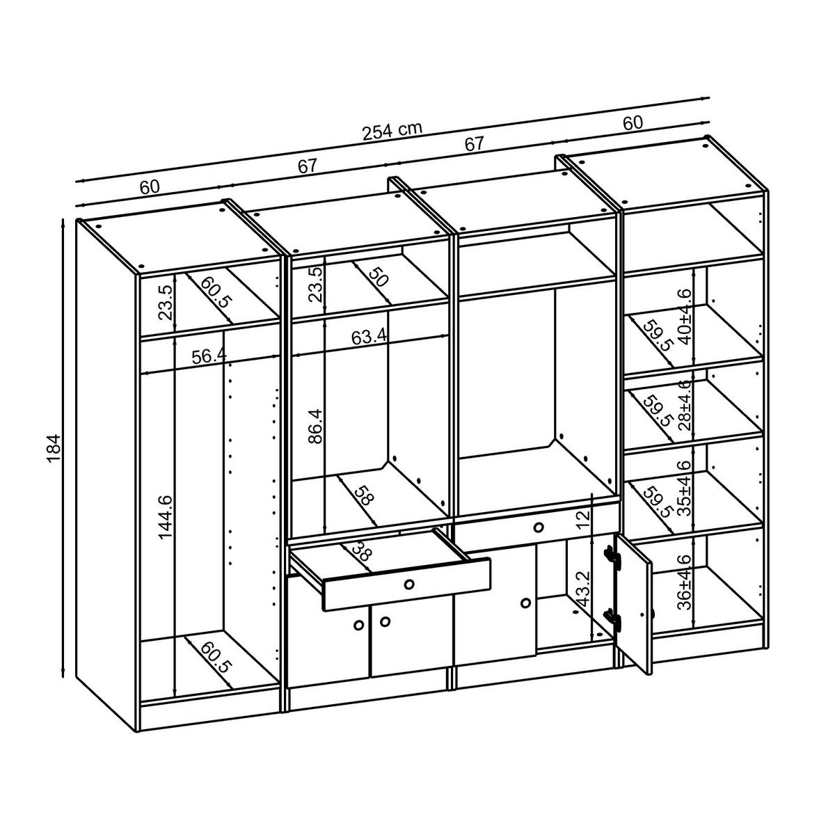 WASCHMASCHINENSCHRANK Serie 1 254cm Breit, 184cm Hoch - Schwarz, Holzwerkstoff (254/184/67cm)