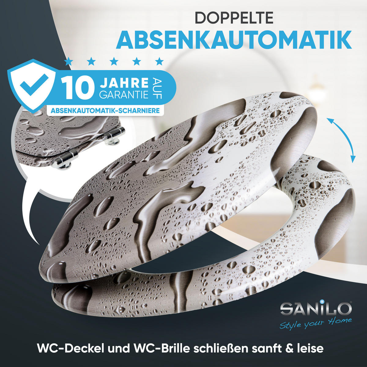 WC-SITZ mit Absenkautomatik Dewdrop - Grau, Holzwerkstoff (38/6/47cm) - Sanilo