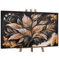 GEMÄLDE Goldene Blätter Schattenfugenrahmen Schwarz 140x100 cm - Schwarz, Holz (140/100cm) - YS-art gallery