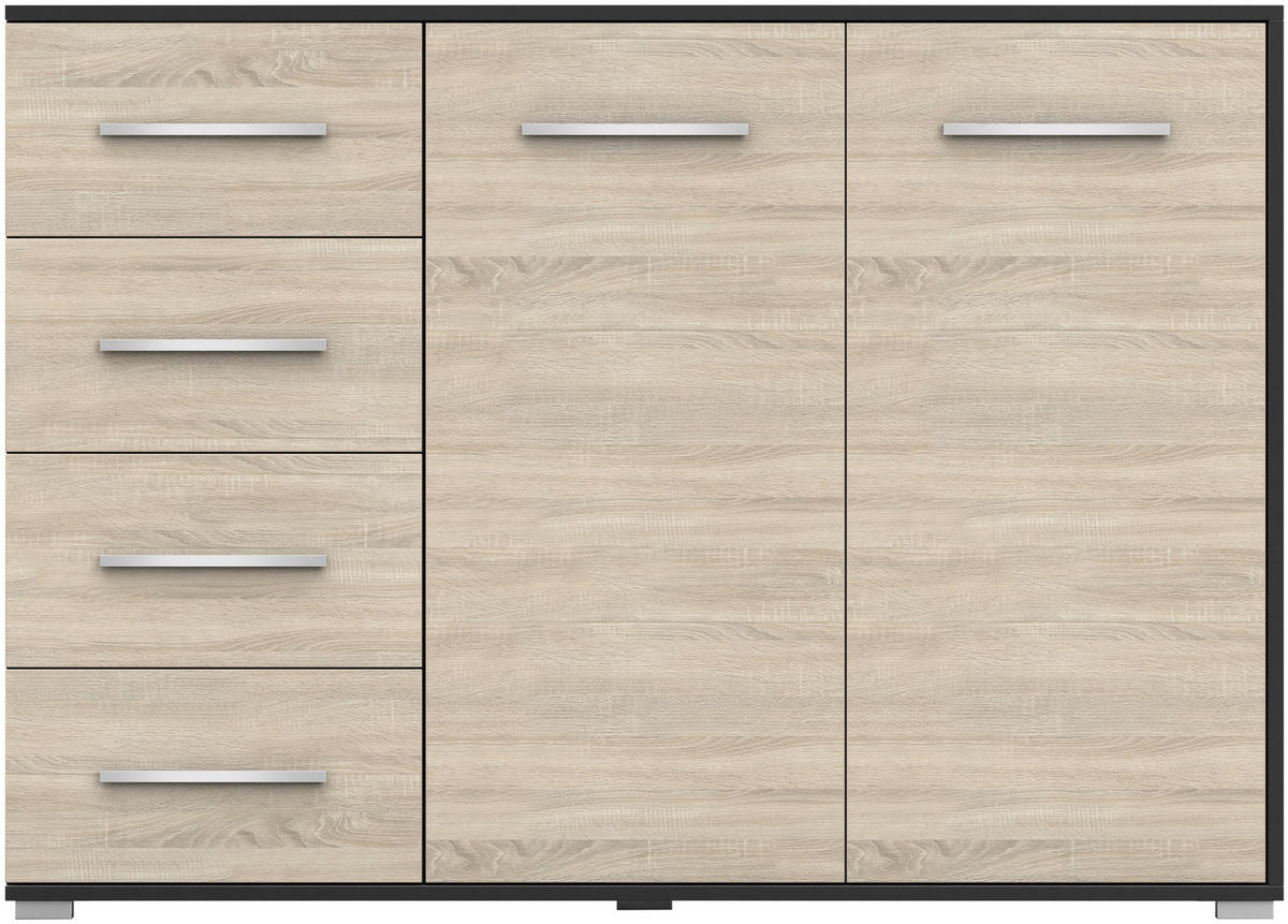 KOMMODE - Highboard IRYS 01 2D4S Schwarz + Sonoma - Schwarz/Sonoma Eiche, Holzwerkstoff (135/95/45cm) - Möblo