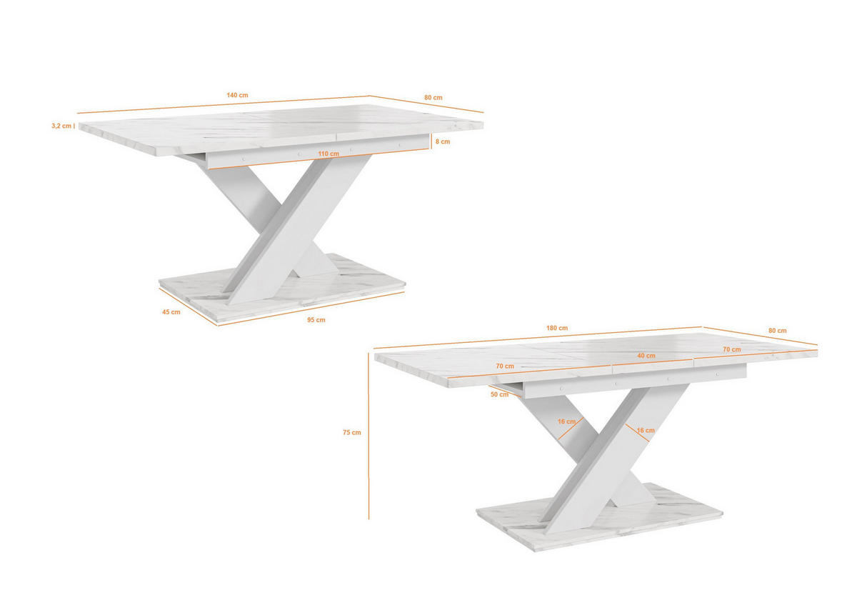 ESSTISCH RUDEN Ausziehbar 140 - 180 / 80 x 76 cm - Hellgrau/Weiß, Holz (140/80/76cm) - MASSENO