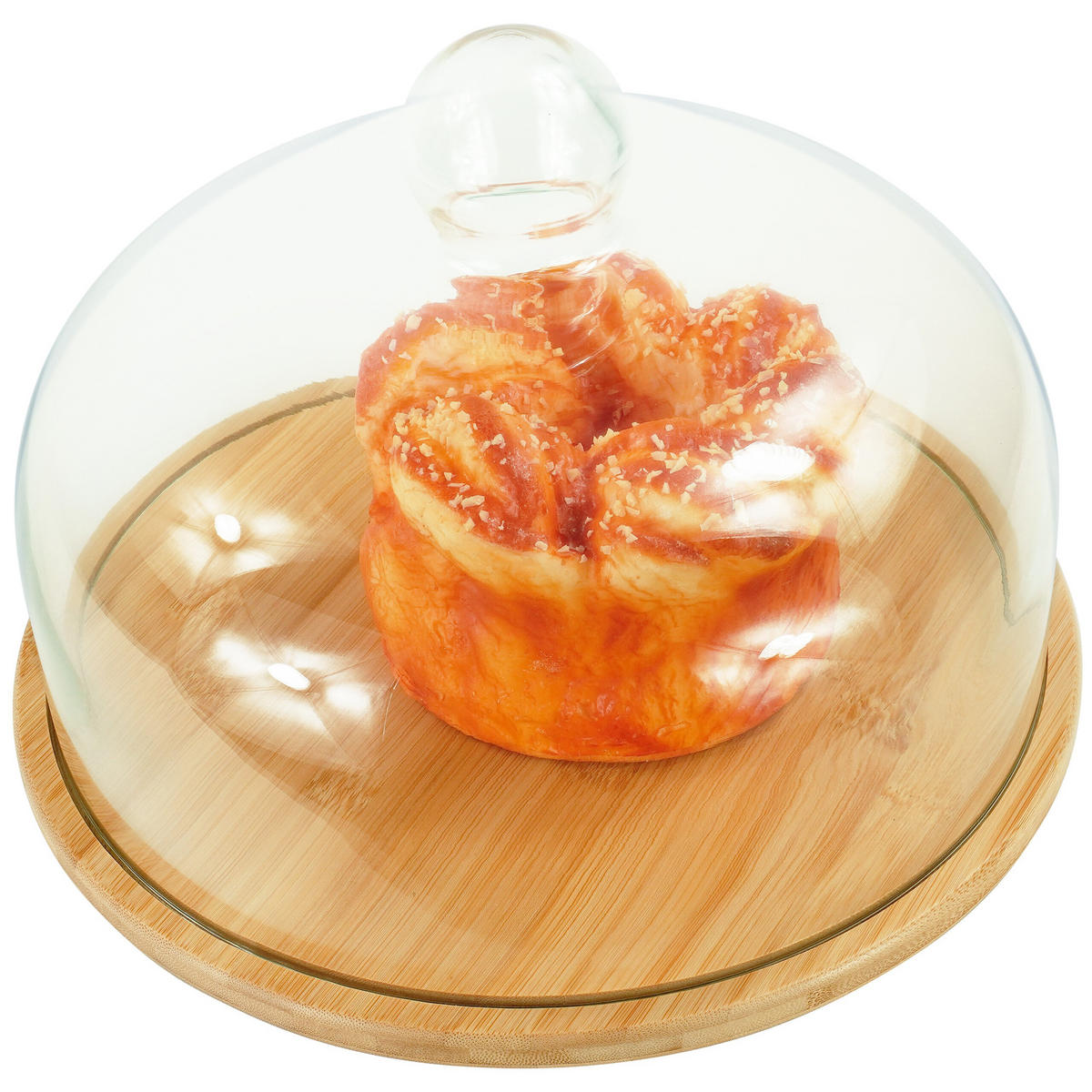 TORTENPLATTE - Hellbraun, Glas/Holz (28/16/28cm) - Relaxdays