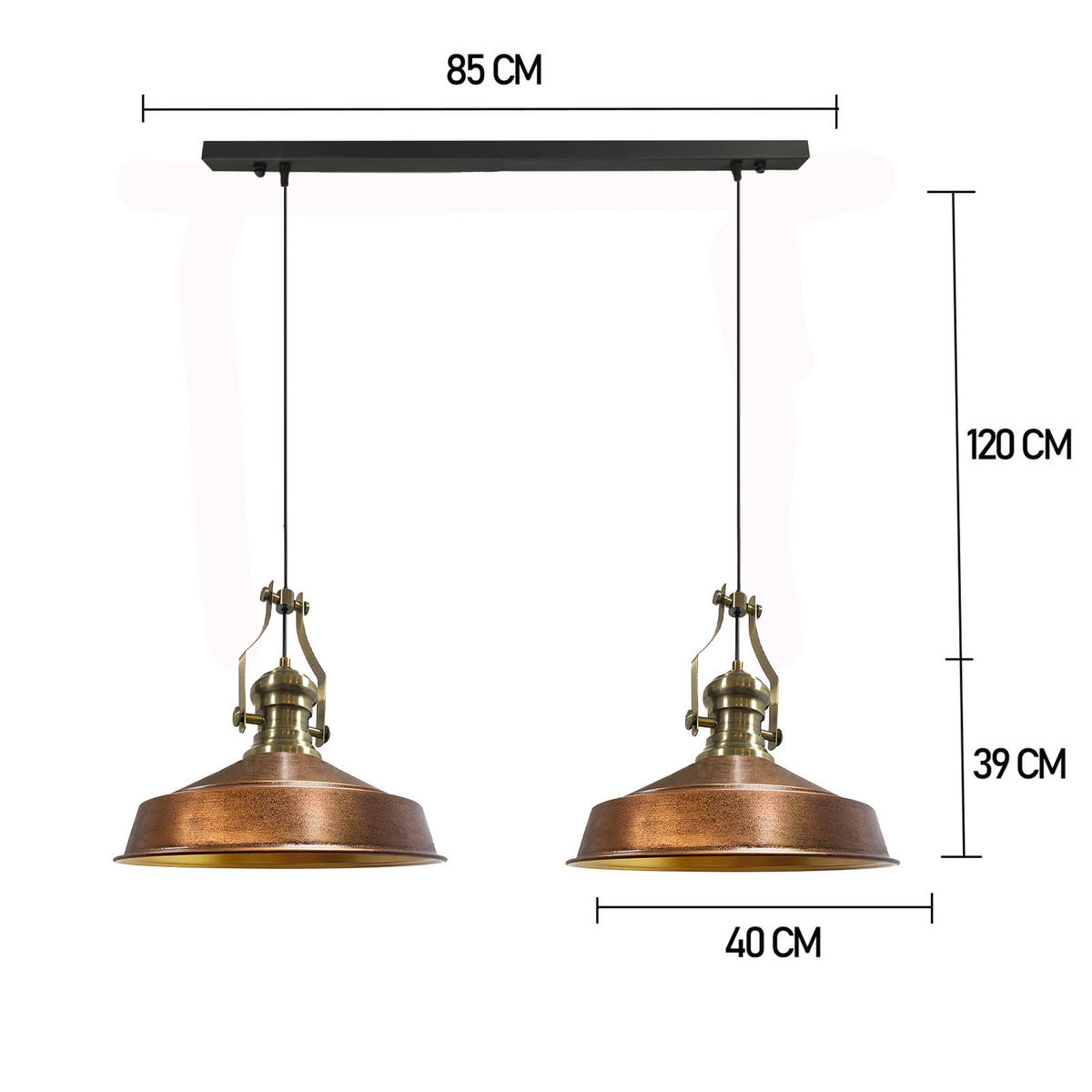 PENDELLEUCHTE Asletl Vintage 2 Flammig 41/36 cm - Goldfarben/Kupferfarben, Metall (41/36cm) - Bamyum