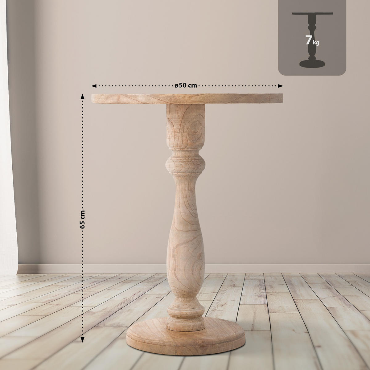 BEISTELLTISCH rund 50 cm Holz Natura - Eukalyptusholzfarben, Holz (50/50/60cm) - CLP