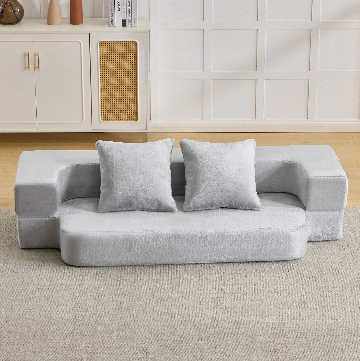SOFA klappbar 2-Sitzer Hellgrau - Hellgrau, Kunststoff (52/48/190cm) - Meubliv