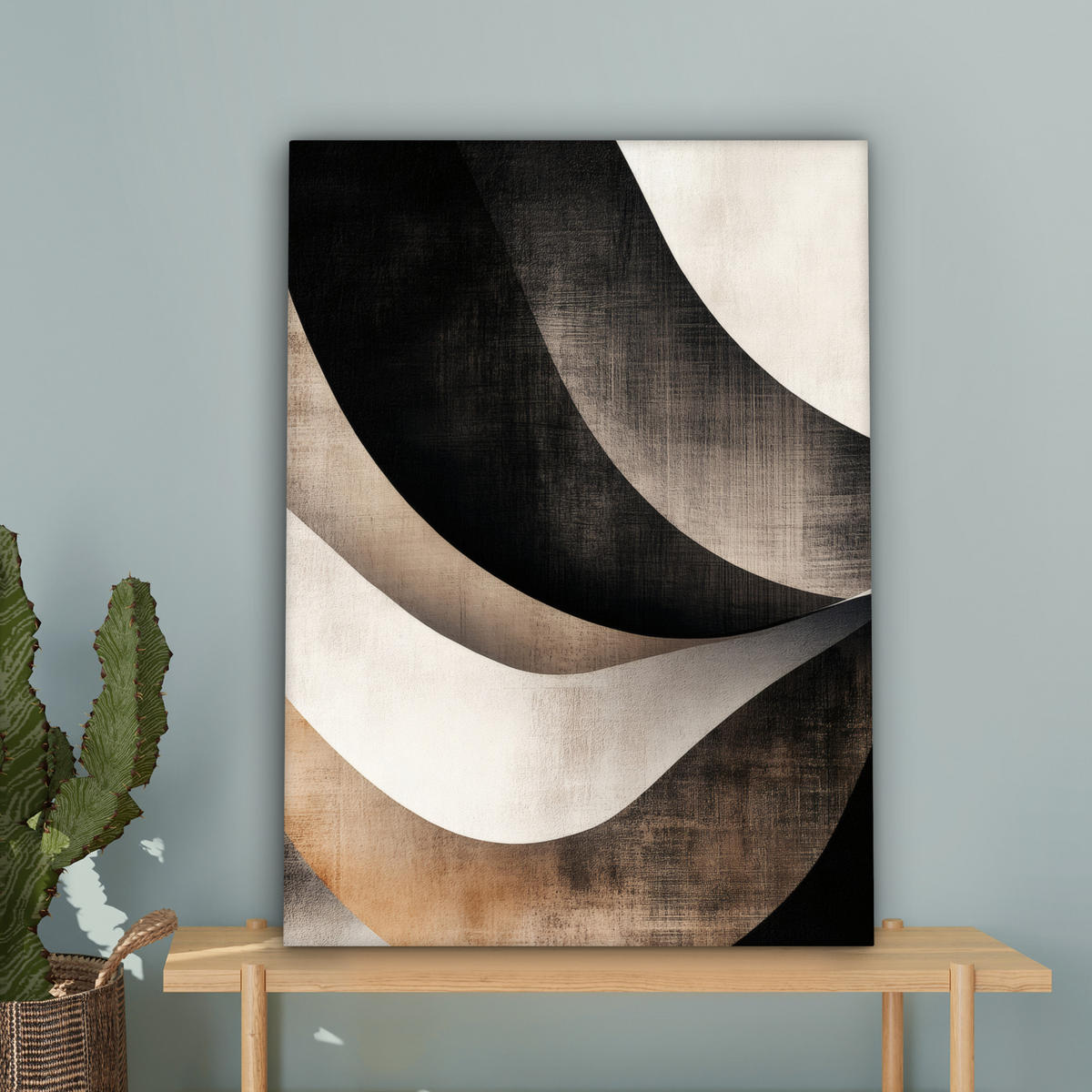 LEINWANDBILD Abstrakt - Wellen - Schwarz - Verwittert 60x80 cm - Trüffeleichefarben, Textil (60/80cm) - MuchoWow