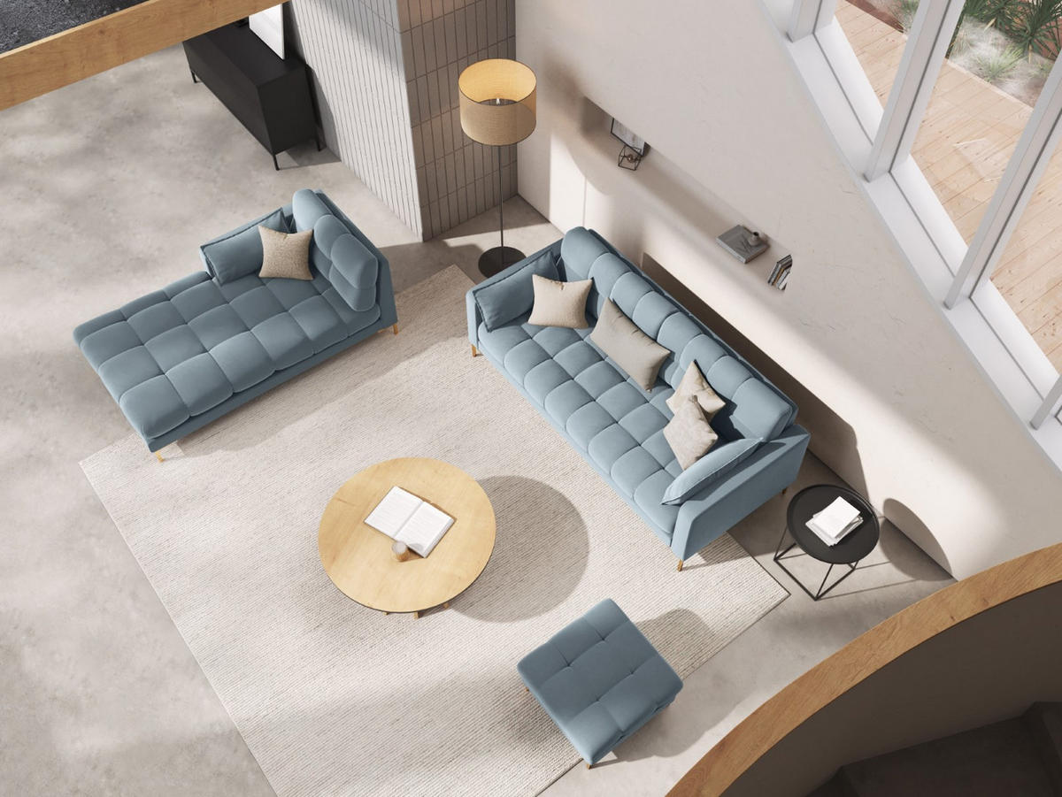 CHAISELONGUE links Mamaia aus Samt hellblau - Hellblau, Textil (102/75/185cm) - Micadoni