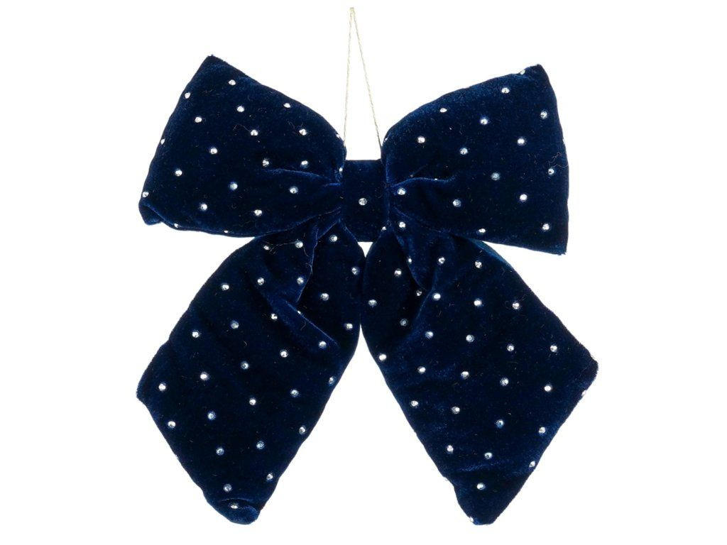 WEIHNACHTSSCHLEIFE Satin mit Schmucksteinen, blau, 20 × 23 cm, Stoff, für Weihnachtsbaum und Dekoration - Blau, Naturmaterialen (20/23/1cm) - LAALU