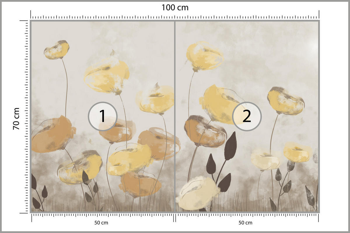 FOTOTAPETE Blumen Feldpflanzen Abstraktion 100x70 - Gelb/Beige, Papier (100/70cm) - Muralo