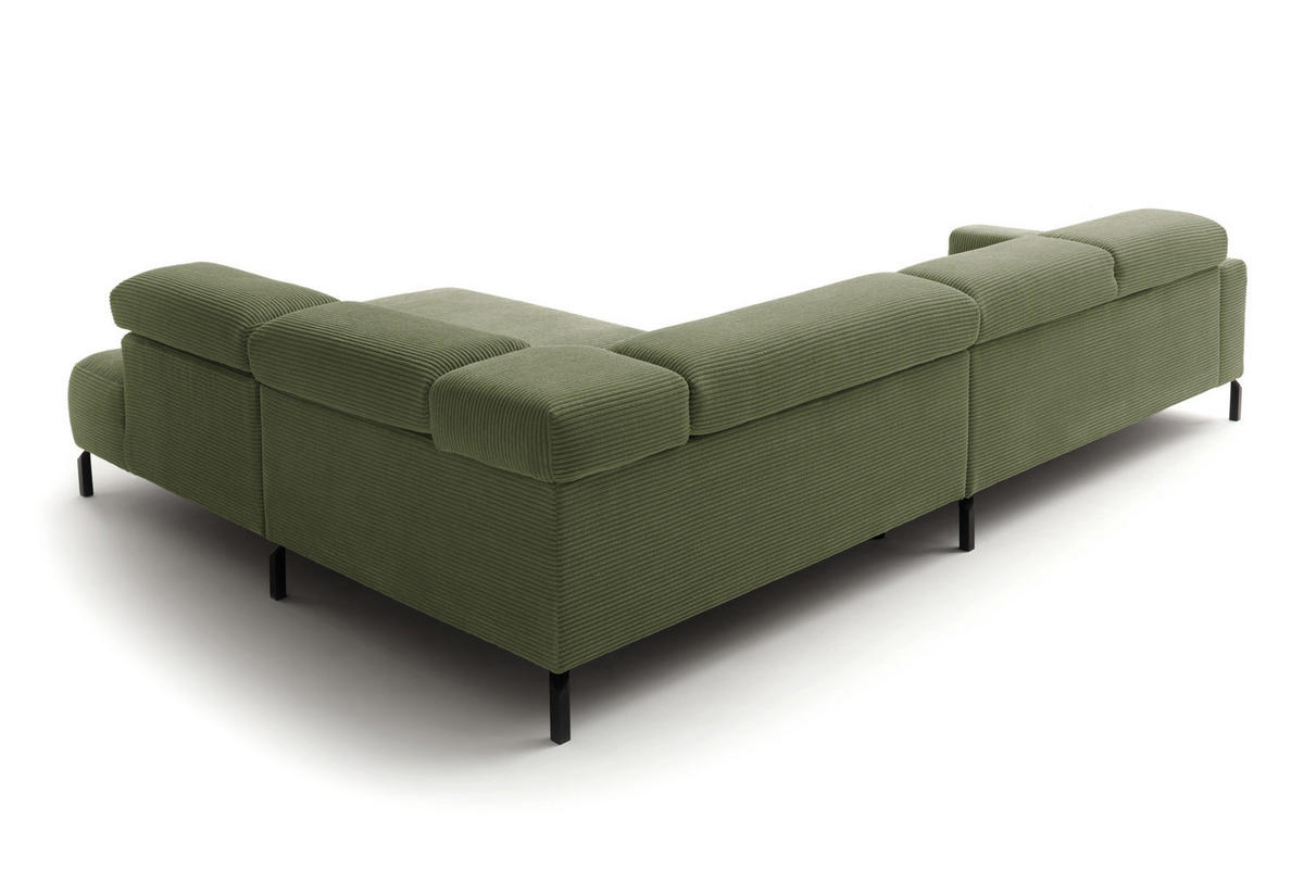 ECKSOFA MIT MOTORISCHEM SITZVORZUG DELIA Grün Cord - Schwarz/Grün, Textil/Metall (312/219cm) - KAWOLA