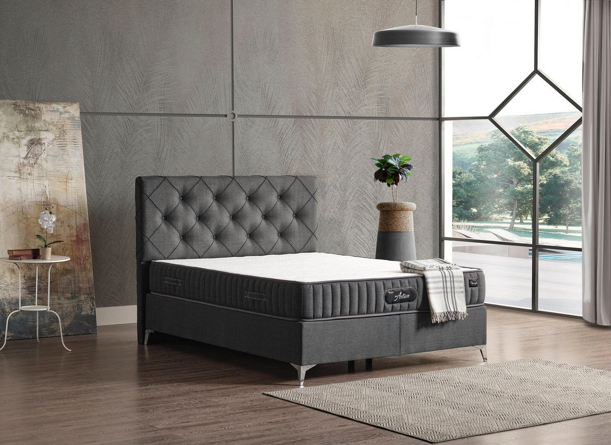 POLSTERBETT-SET Active 140x200 Anthrazit - Bett inkl. Matratze - Anthrazit, Metall (140/200cm) - Villa Möbel