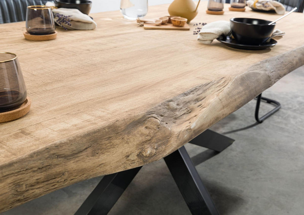 BAUMTISCH Mango 220x100x77 beige lackiert / Kreuzgestell anthrazit glänzend FREEFORM 5 - Beige, Holz (100/220/77cm) - Massivmoebel24