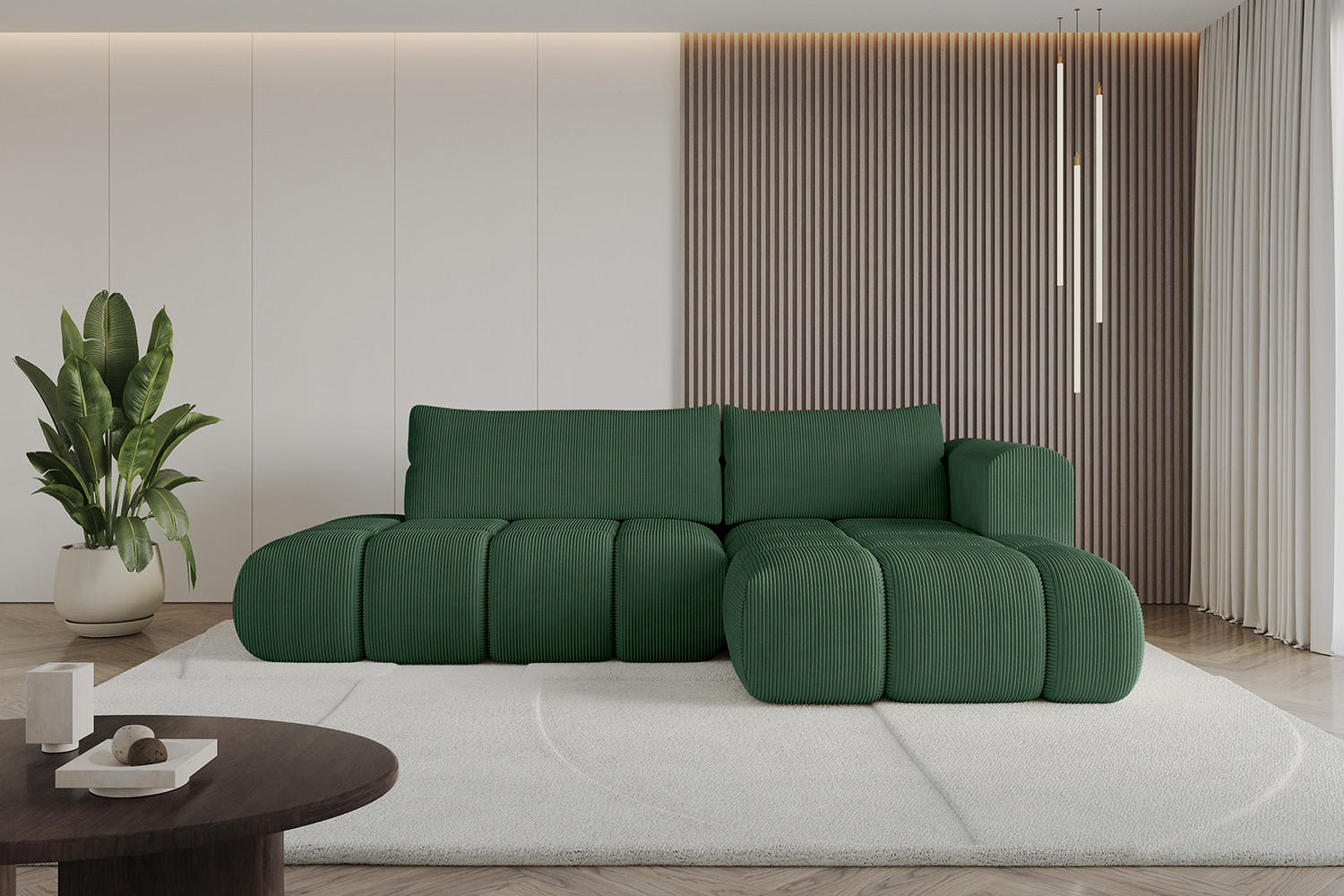 ECKSOFA Ottomane Rechts CLOUD-L 289x180x40 Grün Cord - Grün, Holzwerkstoff/Kunststoff (289/180cm) - ALTDECOR