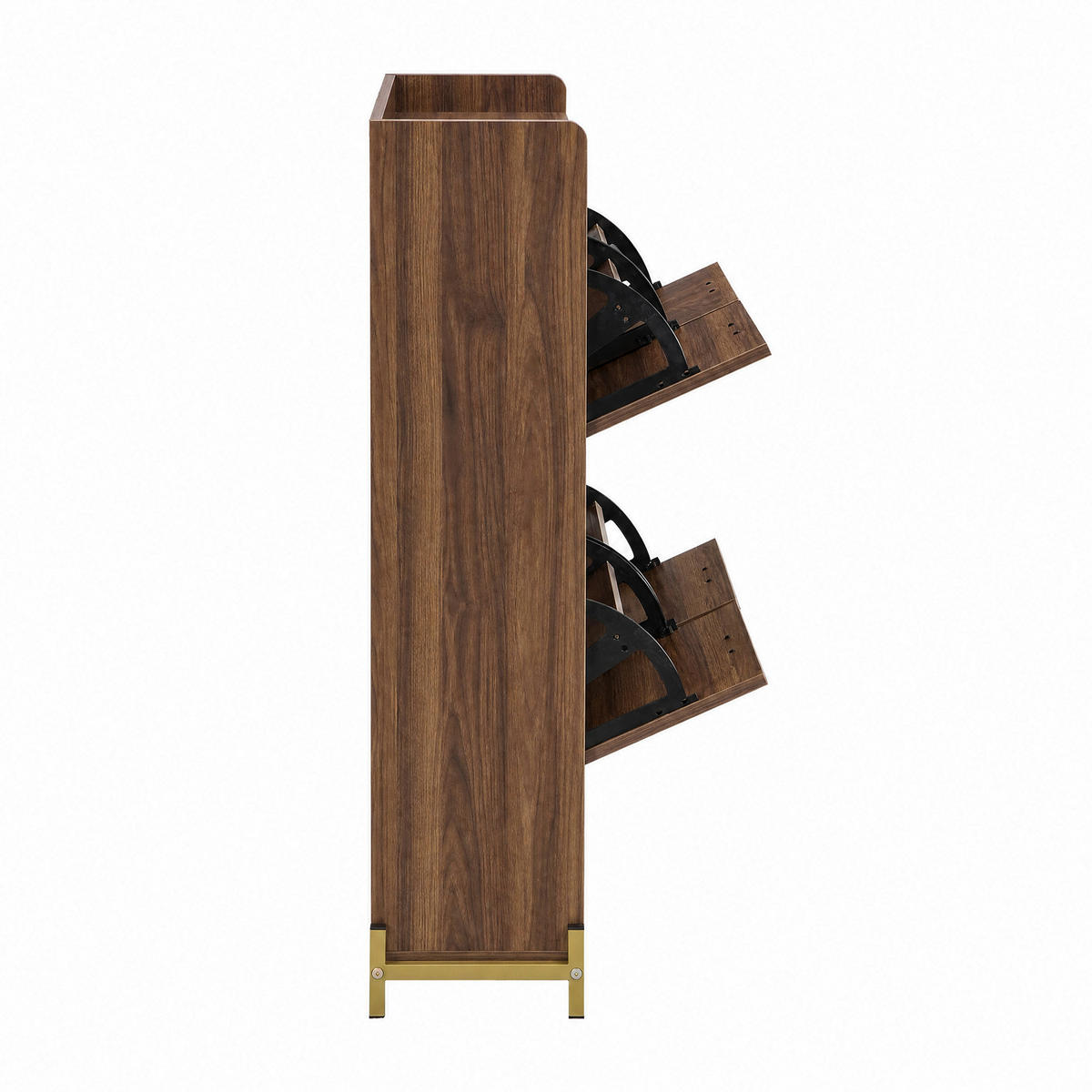 SCHUHSCHRANK Nussbaum 4 Klappen Rattan-Optik & 2 Fächer - Walnussfarben, Holzwerkstoff (108.5/100/24cm) - Urban Meuble