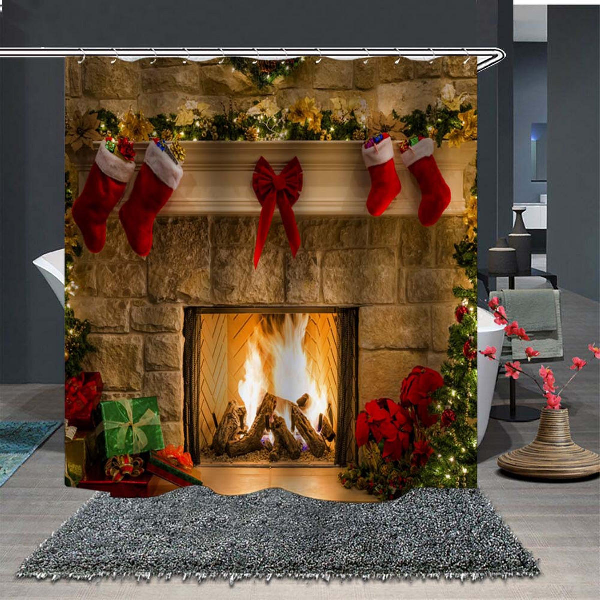 DUSCHVORHANG Weihnachten Stoff 180 x 180 cm Winter Dekor fürs Badezimmer - Multicolor, Textil (180/180cm) - MCBOSON