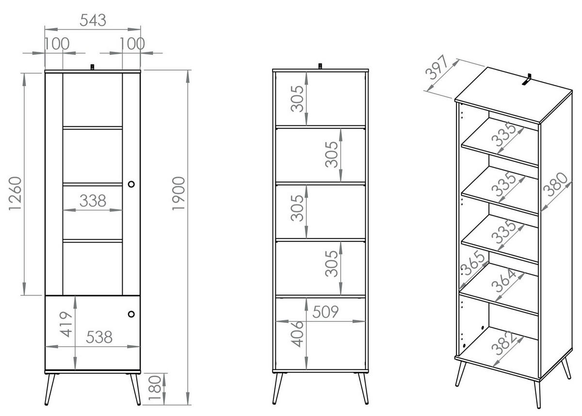 VITRINE Selgin Greige 55 cm - Taupe/Goldfarben, Holzwerkstoff/Metall (54.3/190/39.7cm) - Selsey