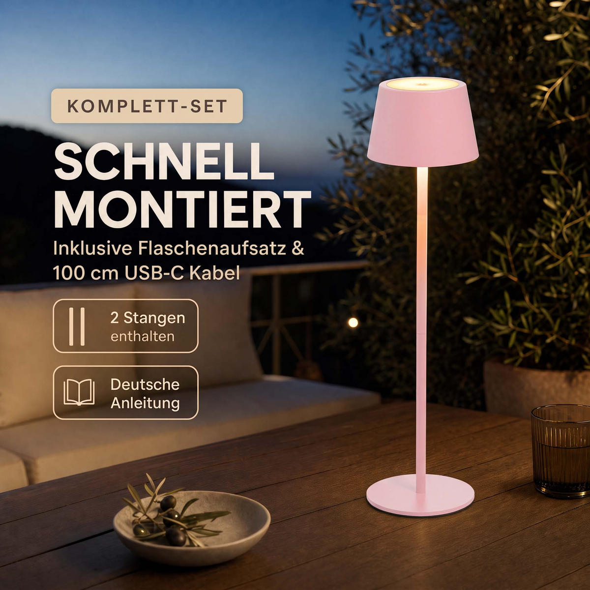 LED-TISCHLAMPE 3 in 1 Pink max. 45cm hoch - Pink, Kunststoff (11/11/45cm) - Northpoint