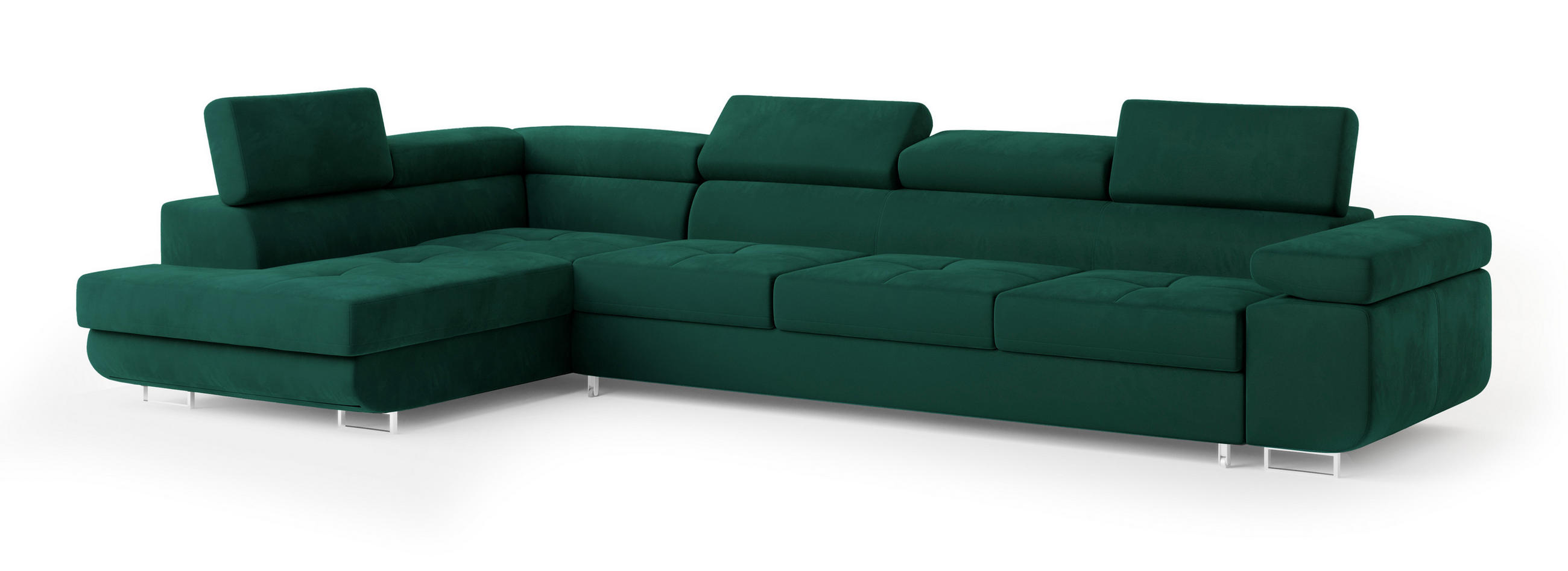 ECKSOFA VICENTE Grün Velours-Stoff mit Schlaffunktion - Grün, Holz (346/202cm) - MASSENO