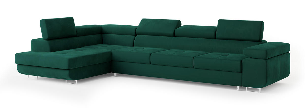 ECKSOFA VICENTE Grün Velours-Stoff mit Schlaffunktion - Grün, Holz (346/202cm) - MASSENO