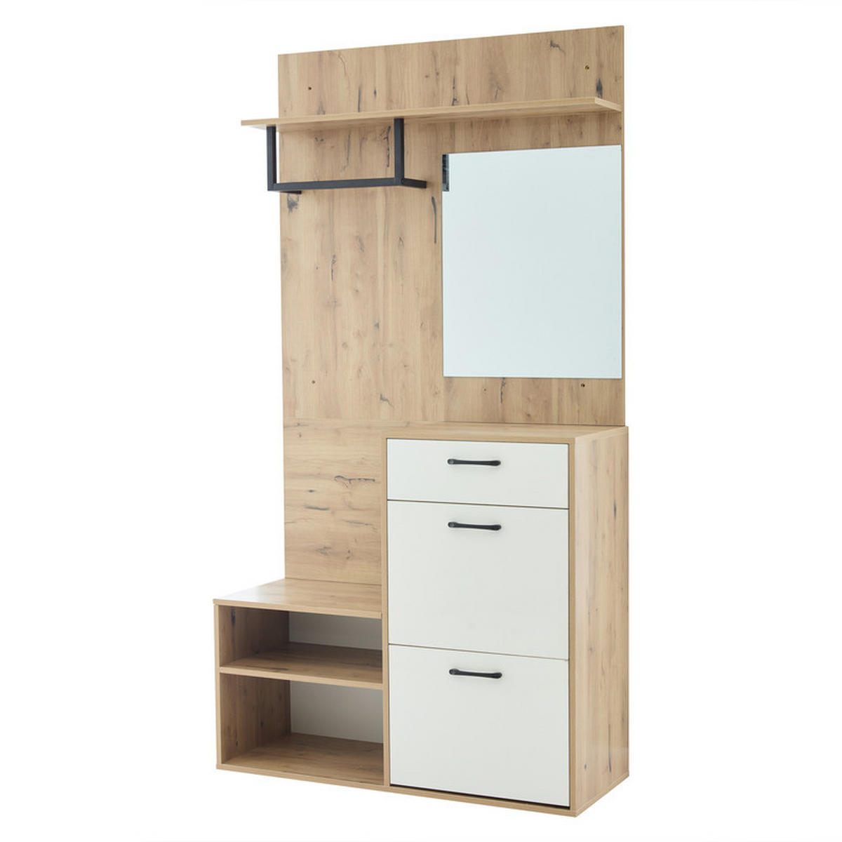 GARDEROBEN-SET WEISS mit Spiegel und Schuhbank 100x38.5x190 cm - Braun, Holzwerkstoff (38.5/190/100cm) - Fuleadture
