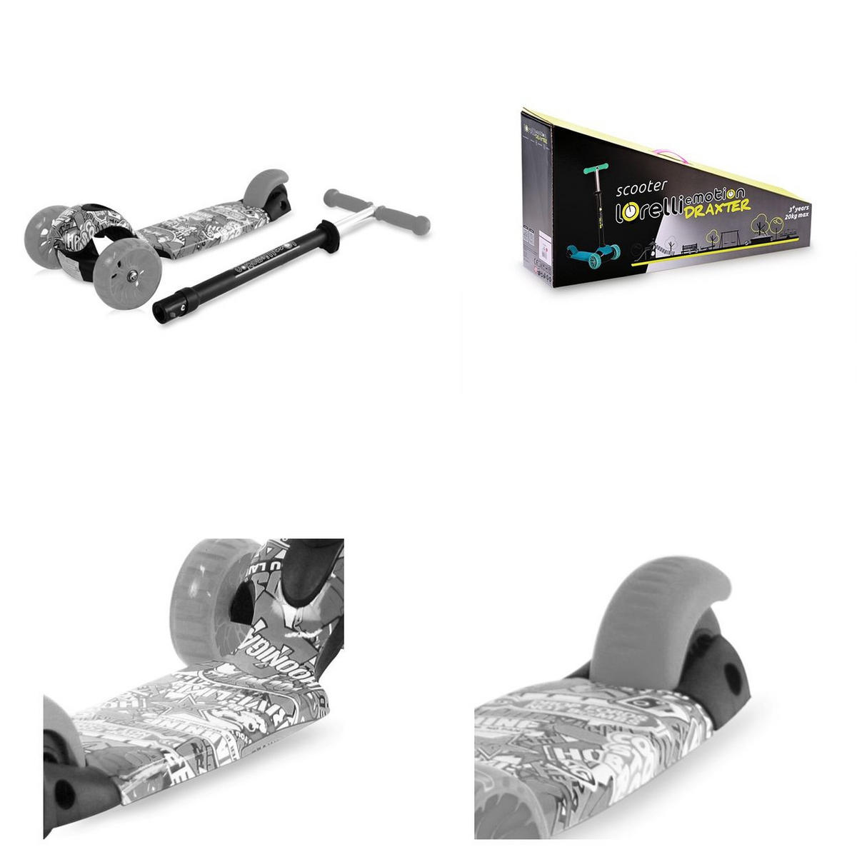 KINDERROLLER Draxter pink höhenverstellbar, PU-Leuchträder Fußbremse - Rosa, Metall (52/13/77cm) - Lorelli