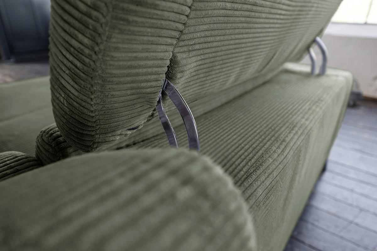ECKSOFA LAISKA Grün Cord - Schwarz/Olivgrün, Textil/Metall (282/177cm) - KAWOLA