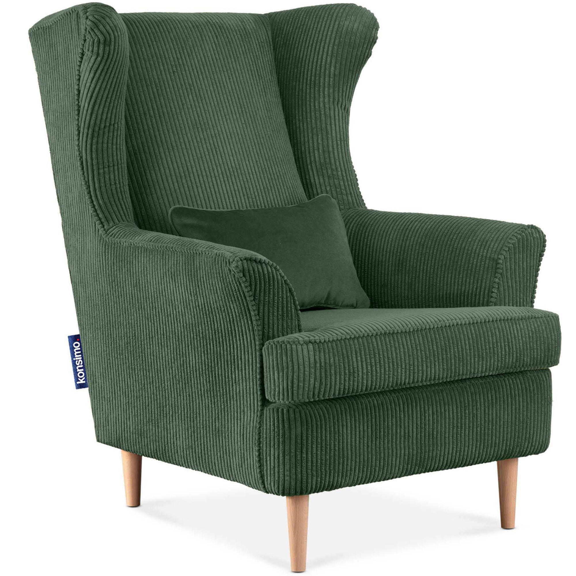 OHRENSESSEL STRALIS inklusive dekorativem Kissen, dunkelgrün - Dunkelgrün, Textil (82/108/80cm) - KONSIMO®
