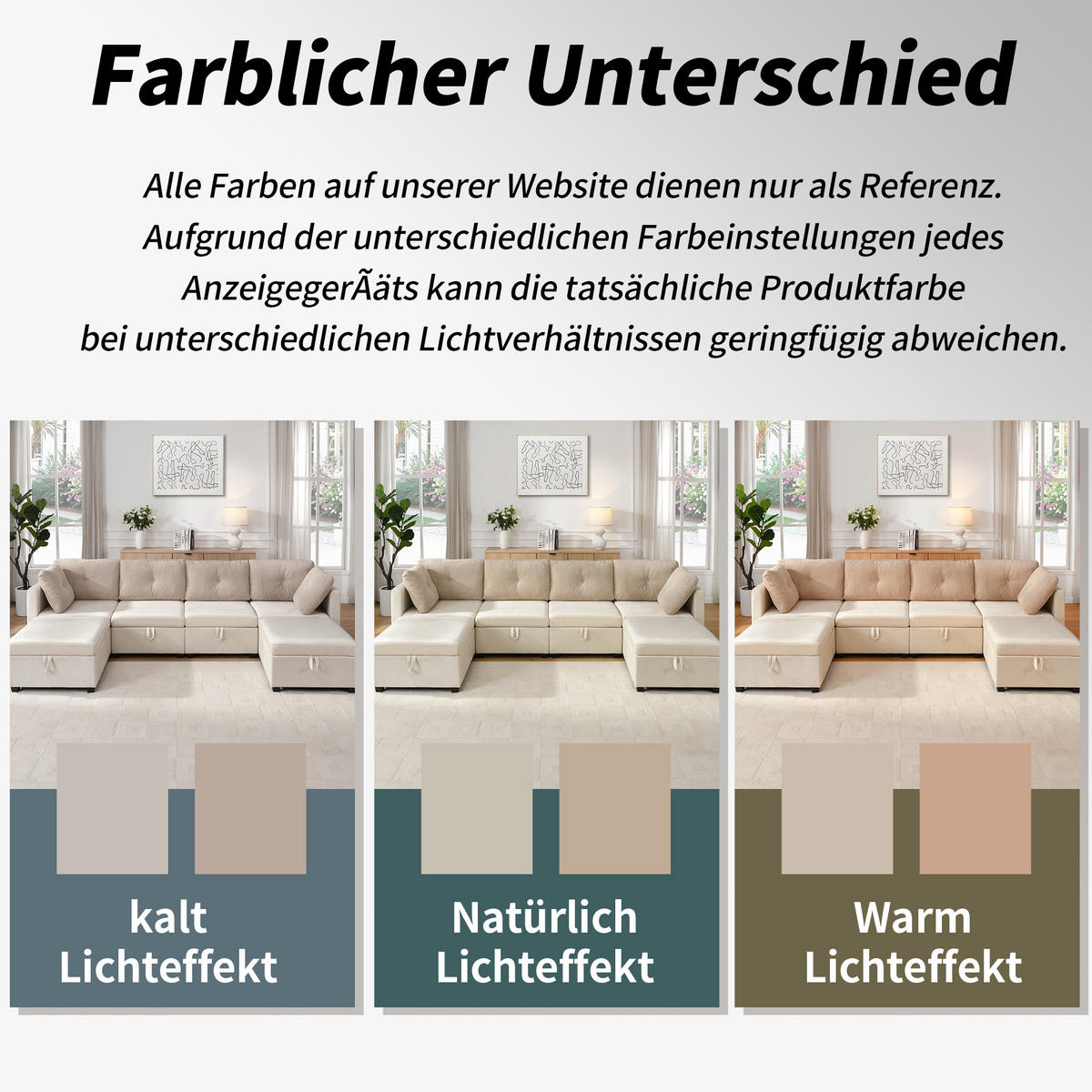 WOHNLANDSCHAFT Samt und Cord Beige mit Stauraum - Beige, Holzwerkstoff/Kunststoff (261/85/132.5cm) - WISHDOR