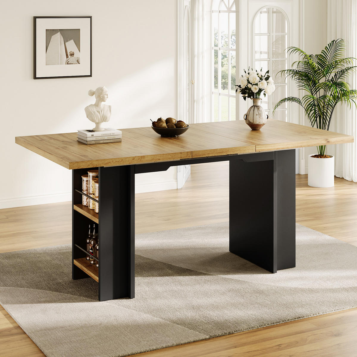 ESSTISCH 120-160/80/75 cm naturfarben ausziehbar mit Regalen aus MDF - Braun, Holzwerkstoff (120/80/75cm) - OKWISH