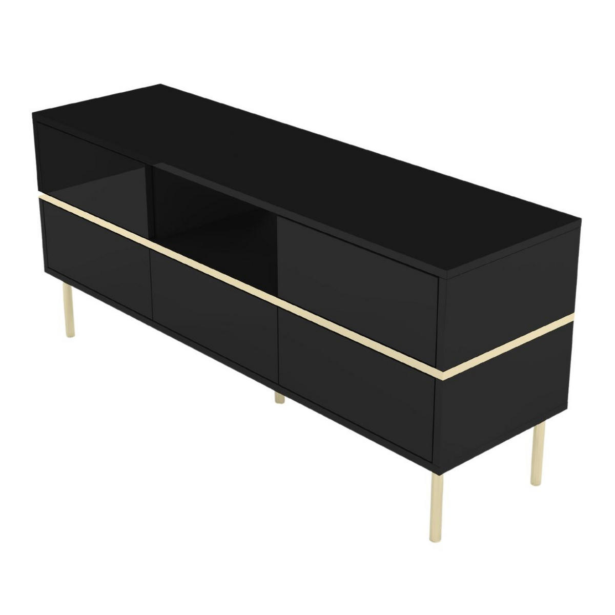 LOWBOARD Marika, Schwarz, Gold, Hochglanz - Goldfarben/Schwarz, Holzwerkstoff/Metall (137.5/60.5/39.5cm) - Dancan