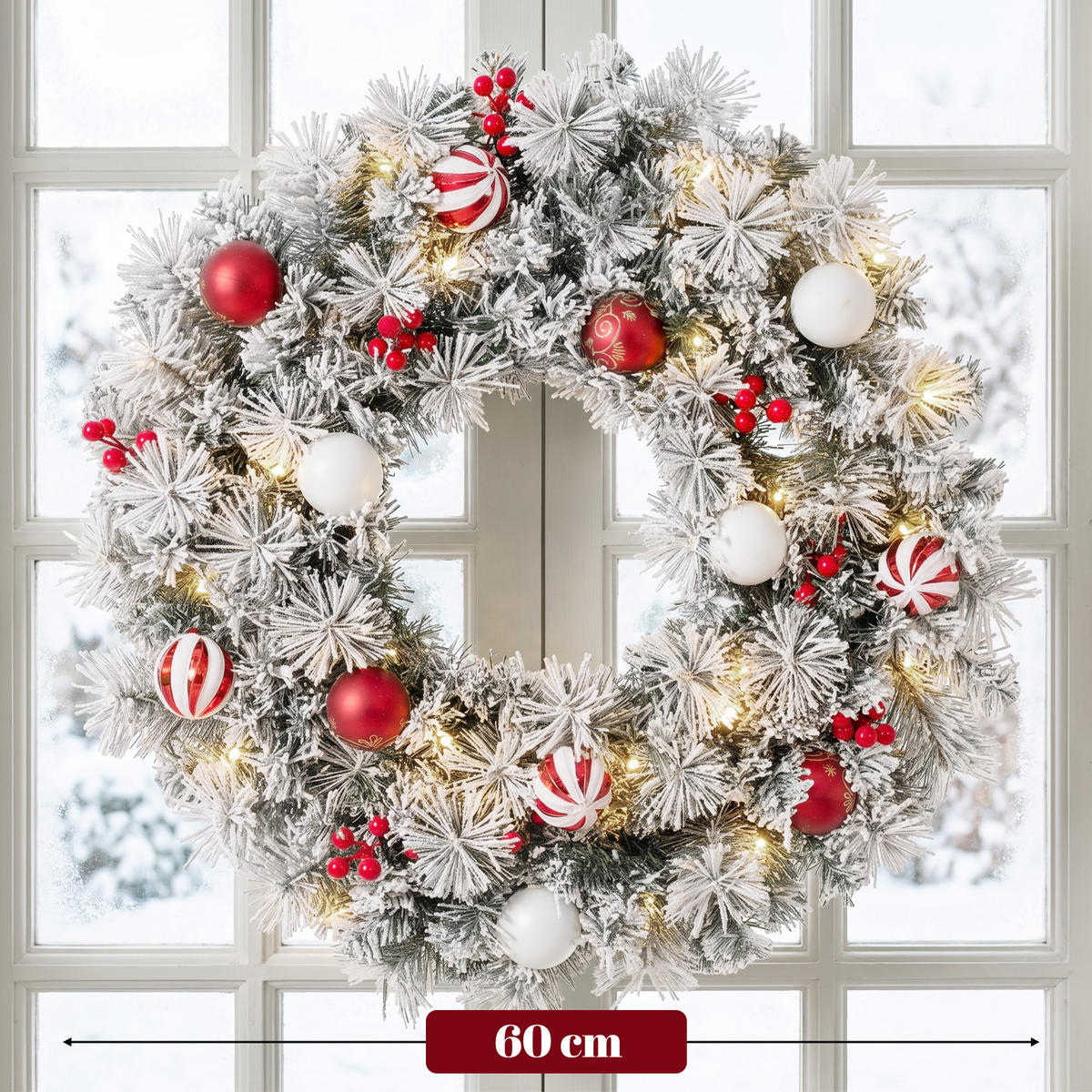 BELEUCHTETER Weihnachtskranz Grün 60.0/60.0/12.0 cm - Grün, Kunststoff (60cm)