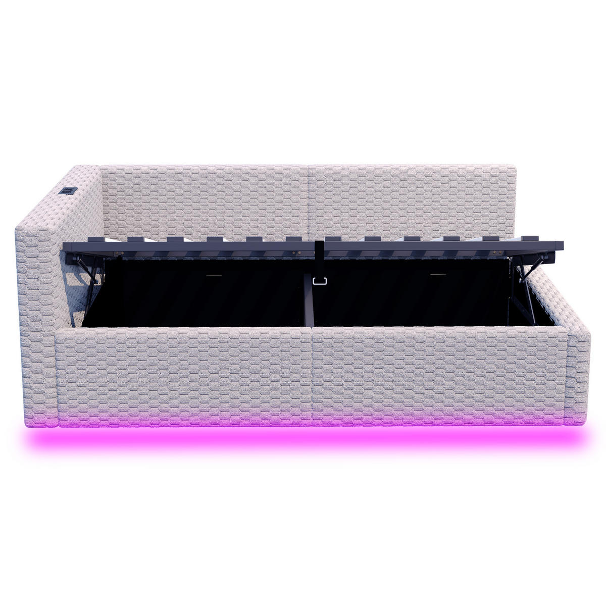 STAURRAUMBETT 90/200 cm DE-02148, in Grau, mit LED, USB-C und Hydraulik - Grau, Holzwerkstoff (90/200cm) - ComfortXL