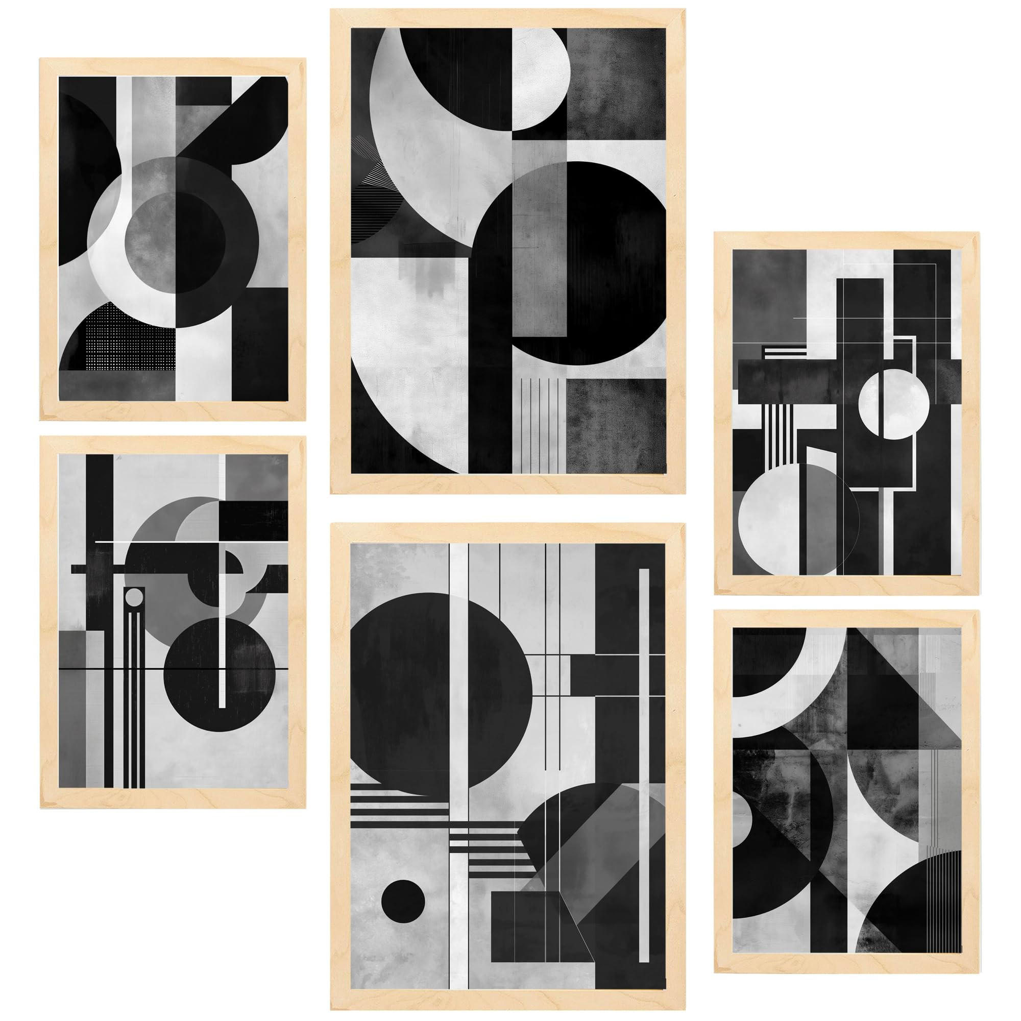 POSTER Set Mit 6 Bauhaus Architektur A3 & A4 Rahmen Aus Hellem Holz - Beige, Papier (29/3/42cm) - Nacnic