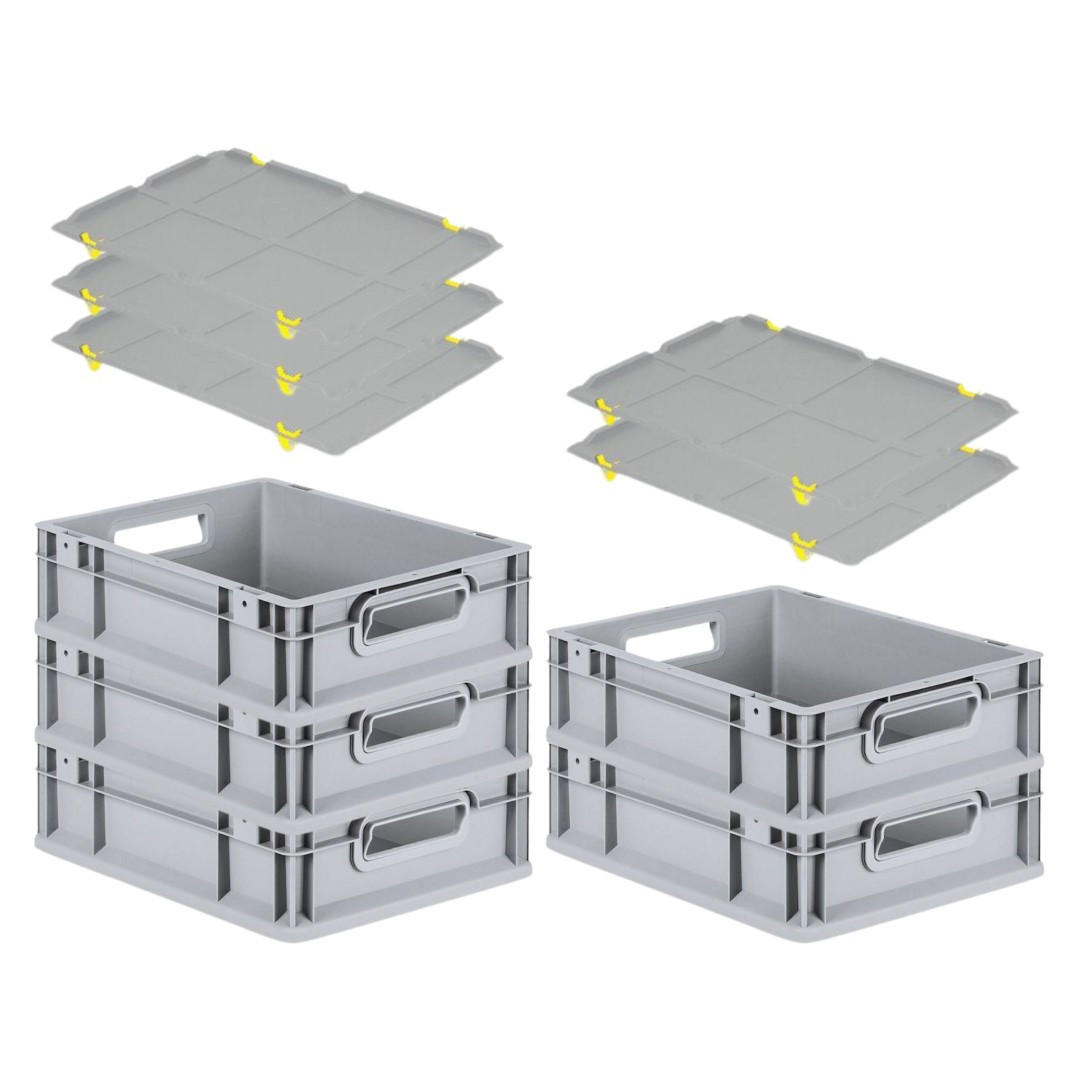 EUROBOX 5x Nextgen Economy Mit Auflagedeckel Grau/Gelb Griffe Offen 11 Liter - Gelb, Kunststoff (30/12/40cm) - PROREGAL