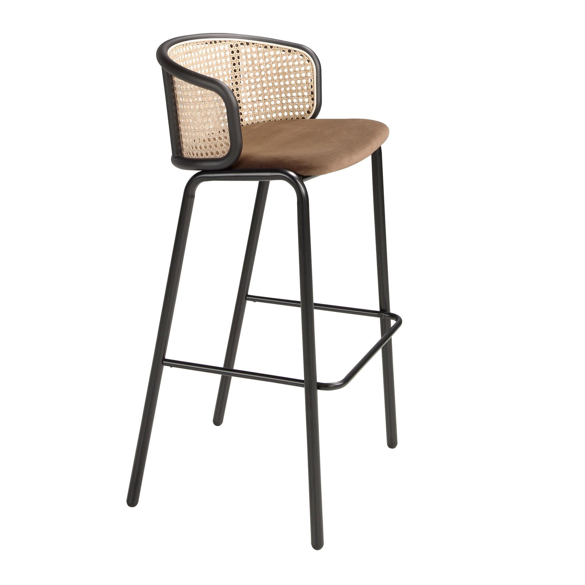 BARHOCKER Hocker aus Rattan und braunem Samt 51/50/95 cm - Schwarz/Braun, Textil (51/95/50cm) - ANGEL CERDA