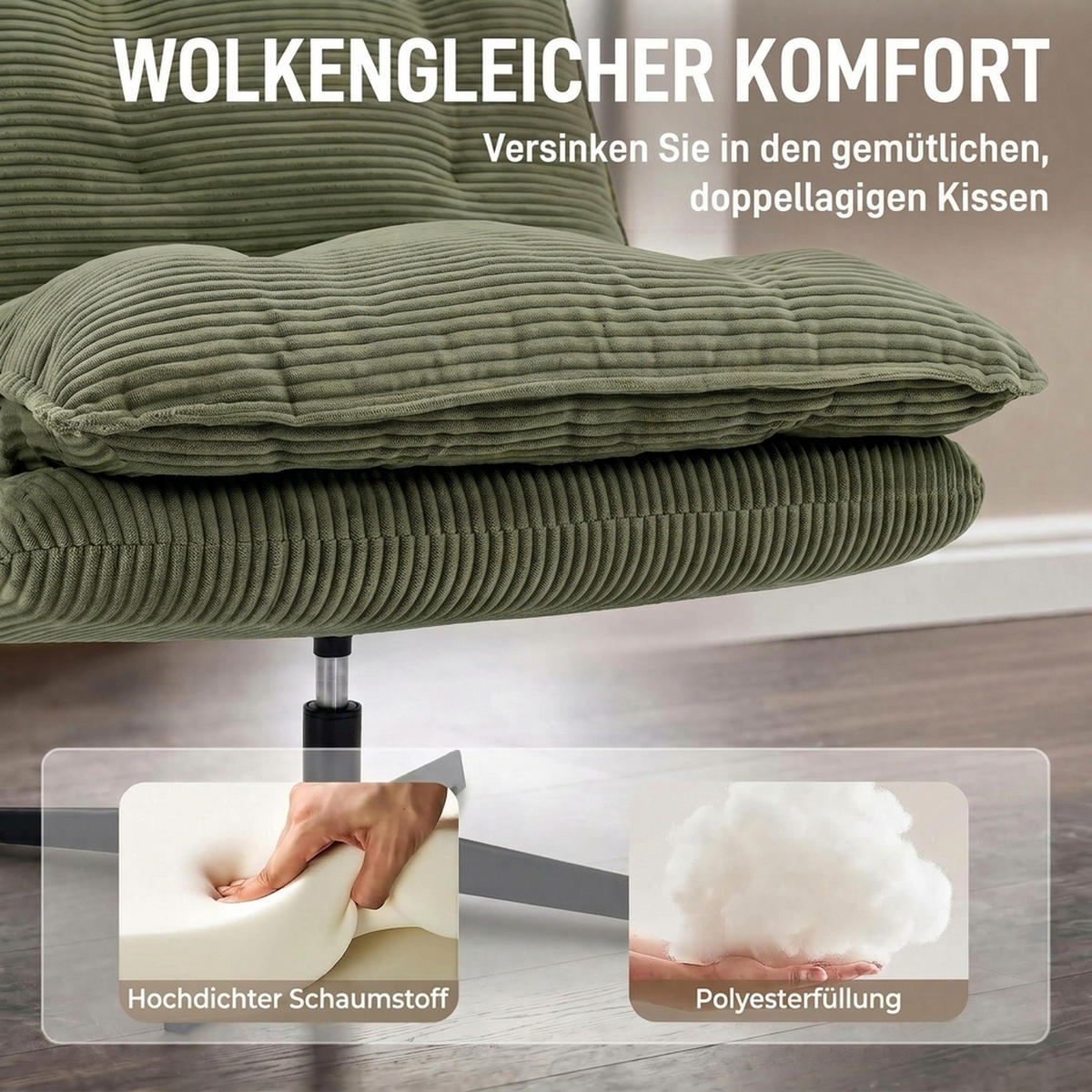 LOUNGESESSEL mit Hocker Polyester Grün - Schwarz/Grün, Textil/Metall (74/89/82cm) - HOMCOM