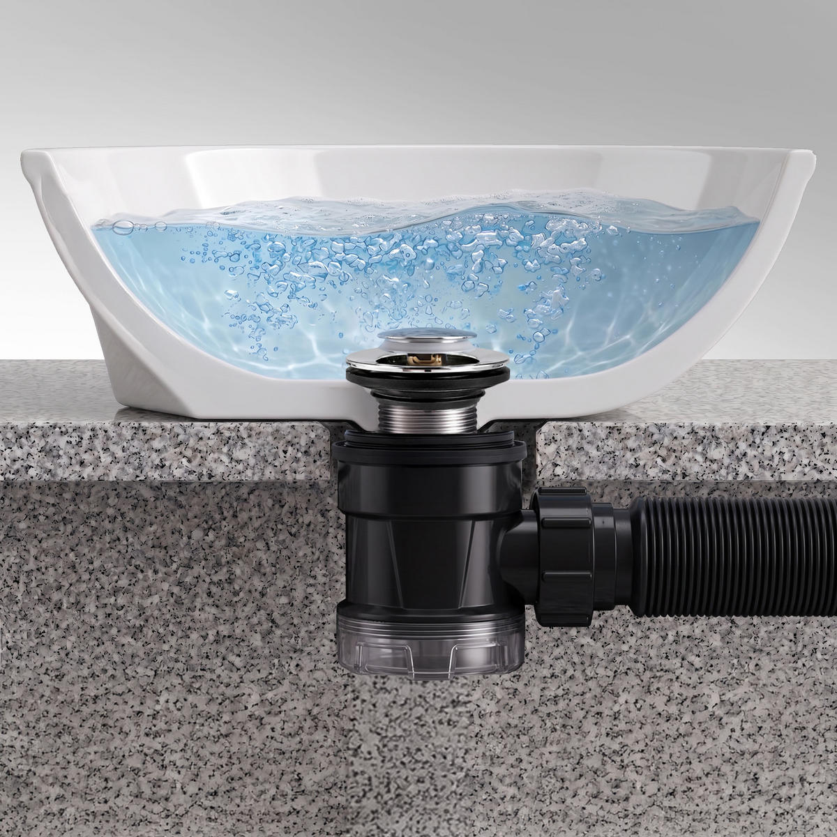 WASCHBECKEN-SIPHON mit Click-Clack-Ablauf Chrom - Schwarz, Kunststoff (6/7.5/39cm) - Akord