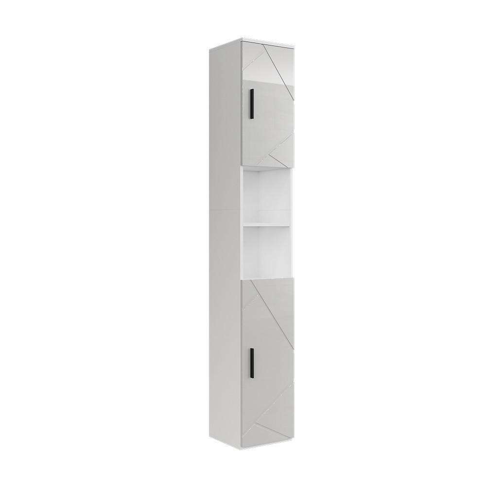 HÖGT SKÅP Irma Vit/vit högglans 30x190 cm med 2 dörrar Vit, Vit högglans 190/30/30 cm
