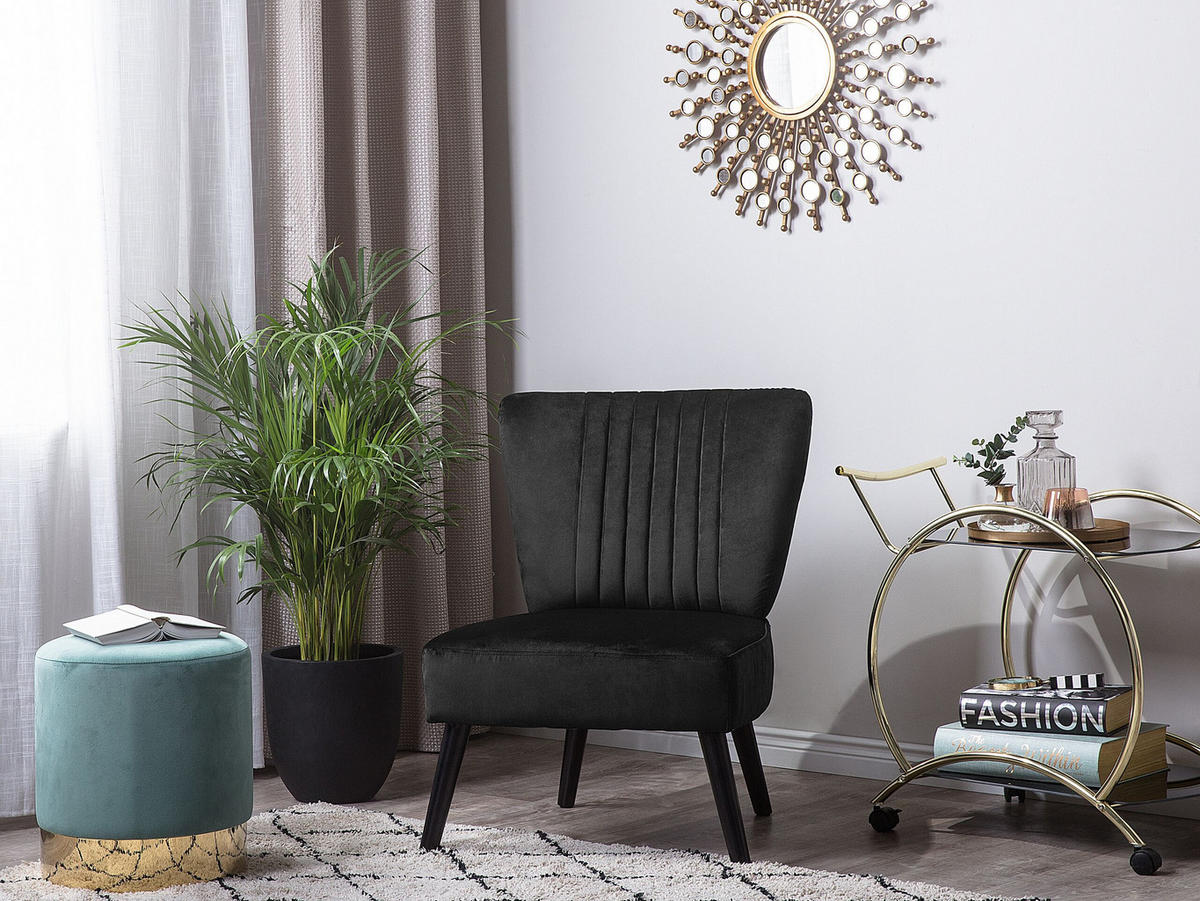 SESSEL Samtstoff Schwarz Vaasa - Schwarz, Holz/Textil (60/85/61cm) - Beliani