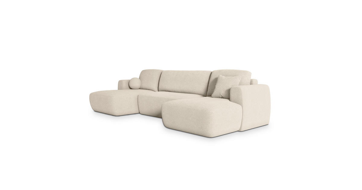 MASSENO WOHNLANDSCHAFT SENTUM N Creme Boucle-Stoff mit Schlaffunktion ...