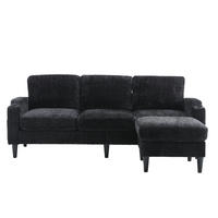 SOFA 4-Sitzer mit Hocker ca. 196,5 x 75 x 77 cm Chenille Black - Schwarz, Kunststoff (196.5/77/75cm) - Meubliv