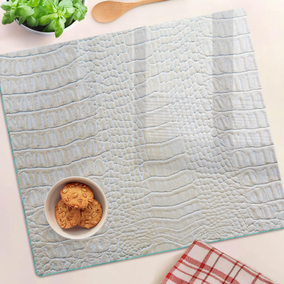 GLASPLATTE 60x52 cm Krokodilhaut - Beige, Glas (60/0.4/52cm) - TULUP