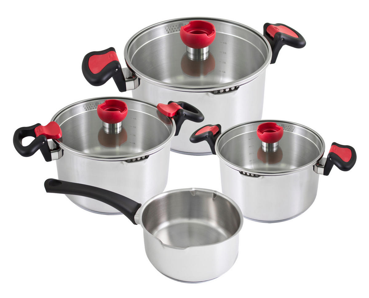 TOPFSET Nelo, Edelstahl, Induktion, 7-teilig - Silberfarben, Kunststoff/Metall - KOPF