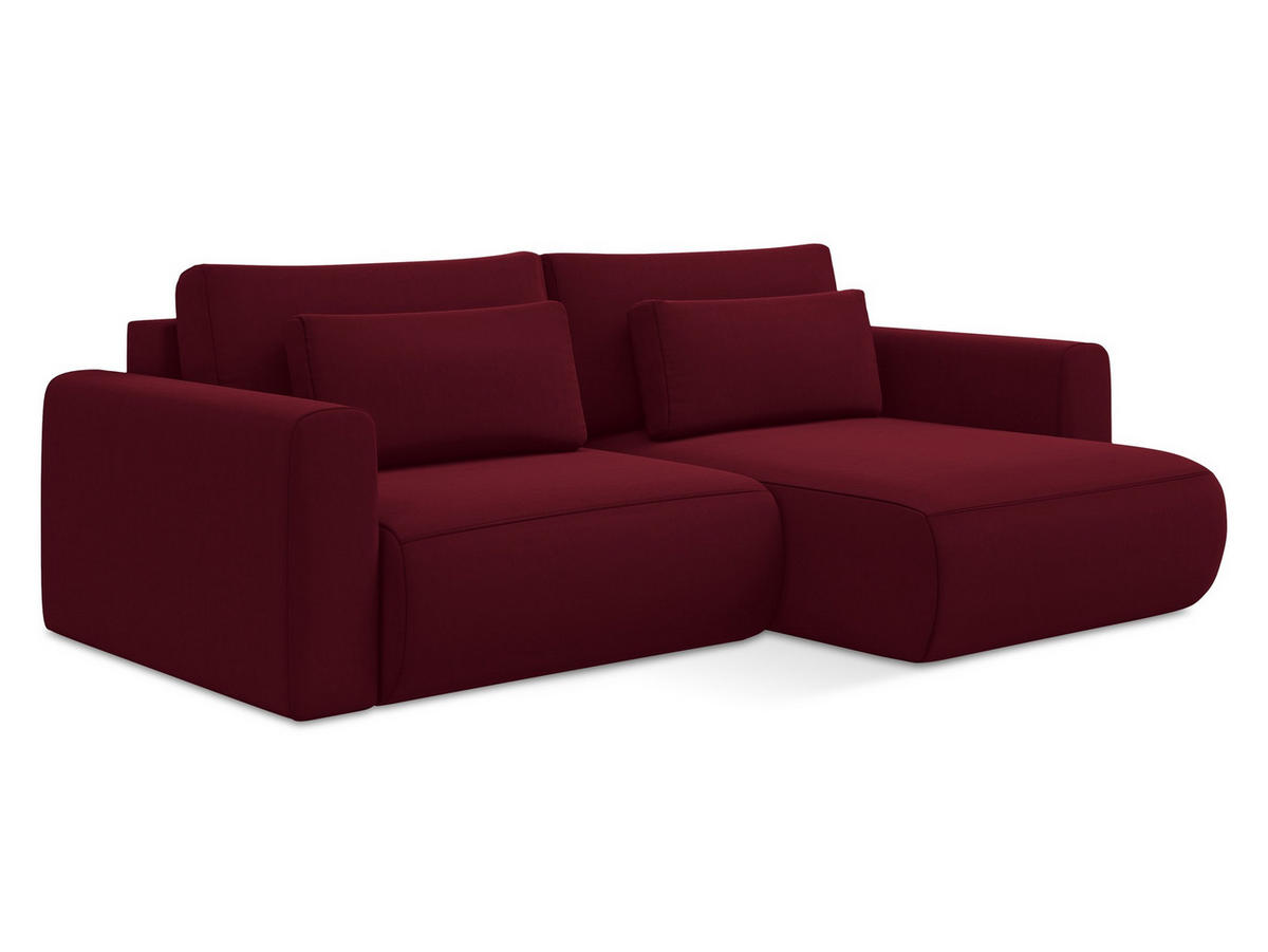 ECKSOFA mit Schlaffunktion Samt Stoff Rot - Bordeaux/Rot, Kunststoff/Textil (240/149cm) - Makamii