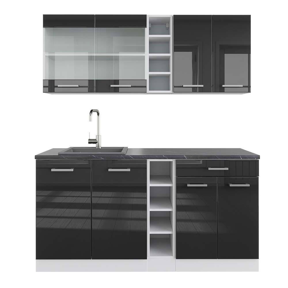 SINGLEKÜCHE R-Line Anthrazit Hochglanz/Weiß 160 cm, AP Anthrazit - Anthrazit/Weiß, Holzwerkstoff (160/81.6/60cm) - Vicco