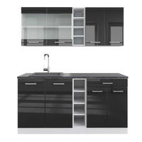 SINGLEKÜCHE R-Line Anthrazit Hochglanz/Weiß 160 cm, AP Anthrazit - Anthrazit/Weiß, Holzwerkstoff (160/81.6/60cm) - Vicco