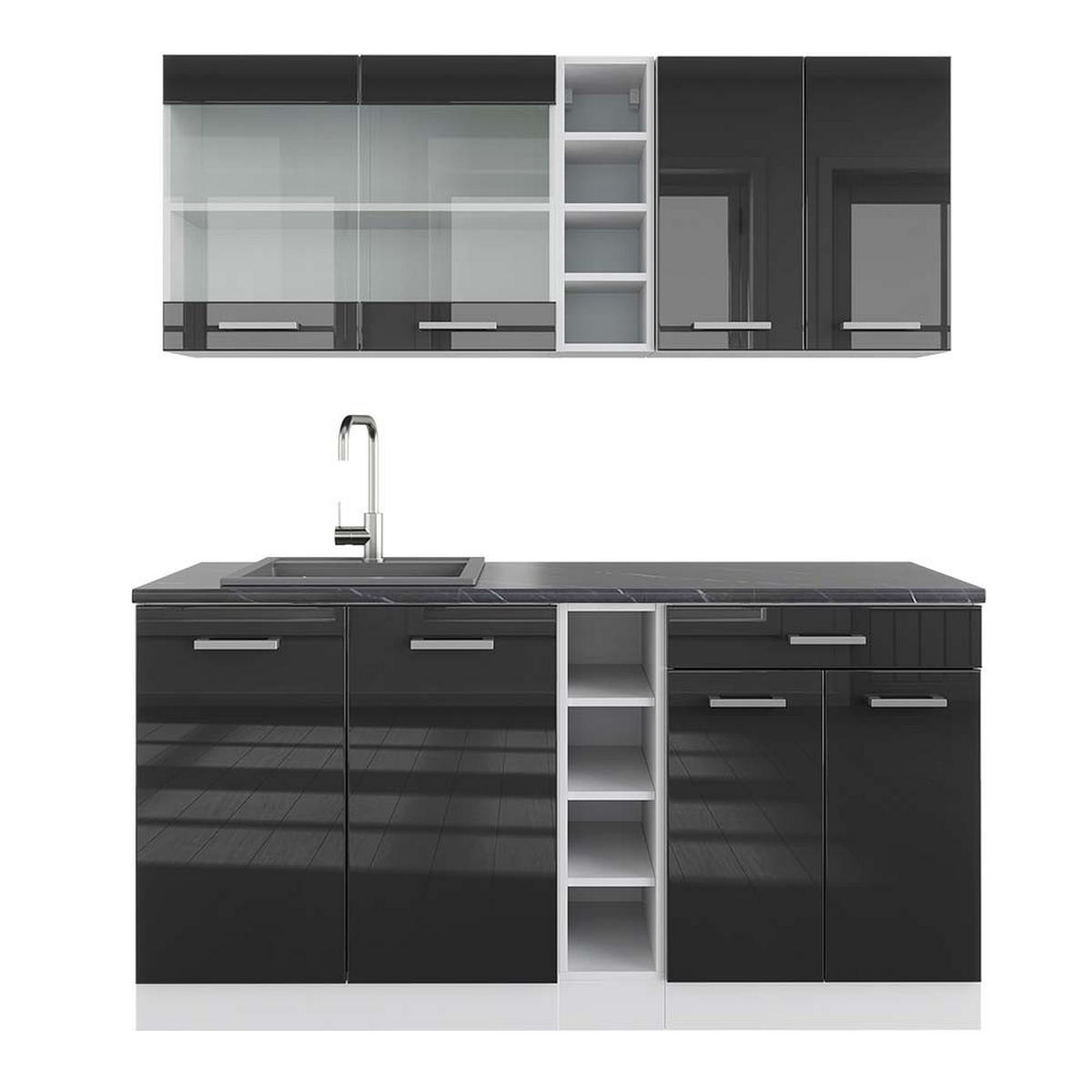 SINGLEKÜCHE R-Line Anthrazit Hochglanz/Weiß 160 cm, AP Anthrazit - Anthrazit/Weiß, Holzwerkstoff (160/81.6/60cm) - Vicco