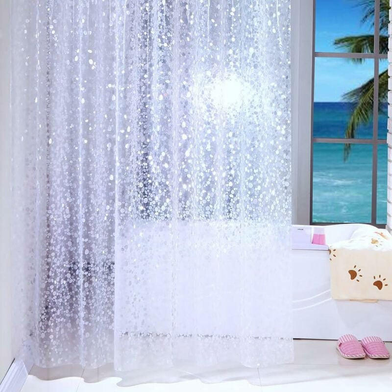 DUSCHVORHANG Weiß transparent PEVA 120 x 200 cm wasserdicht hell mit Haken - Transparent, Kunststoff (120/200cm) - MCBOSON