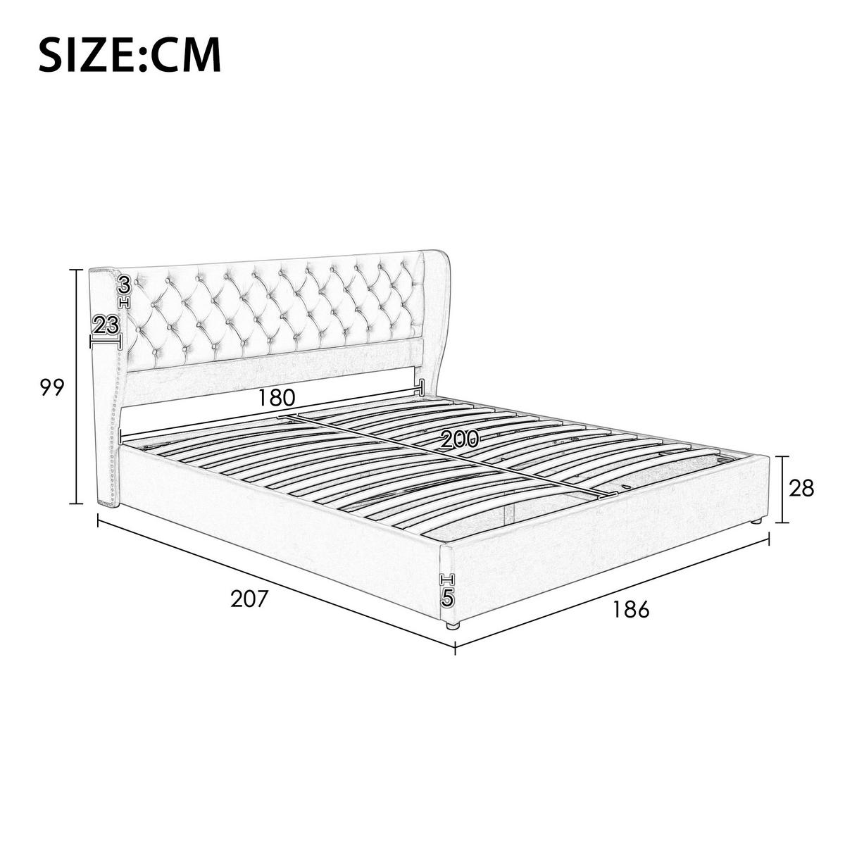 POLSTERBETT Chesterfield 180/200 cm Beige Samt mit hydraulischem Bettkasten - Beige, Textil (180/200cm) - OKWISH